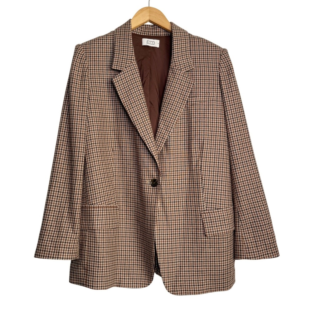 AYR Blazer Womens Medium Brown Houndstooth Wool Blend Single Button E2050